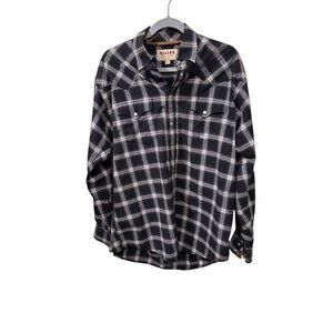 Miller Ranch Mens Western Black & White Plaid Snap-Front Long Sleeve Shirt large
